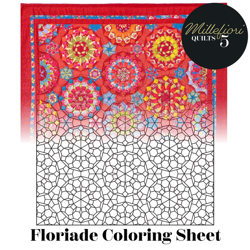 Floriade by Willyne Hammerstien Coloring Sheet from Millefiori Quilts 5. Note: This is only a coloring sheet, assembly instructions not included.