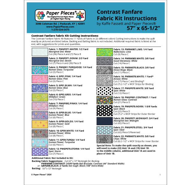 Contrast Fanfare Fabric Kit Cutting Instructions
