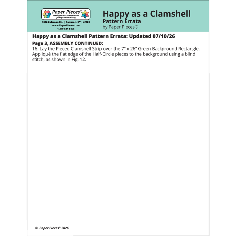Happy As A Clamshell: Pattern Errata