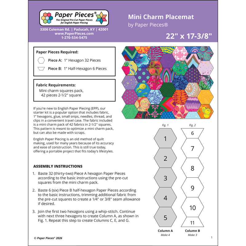 Mini Charm Placemat | FREE Beginner EPP Pattern