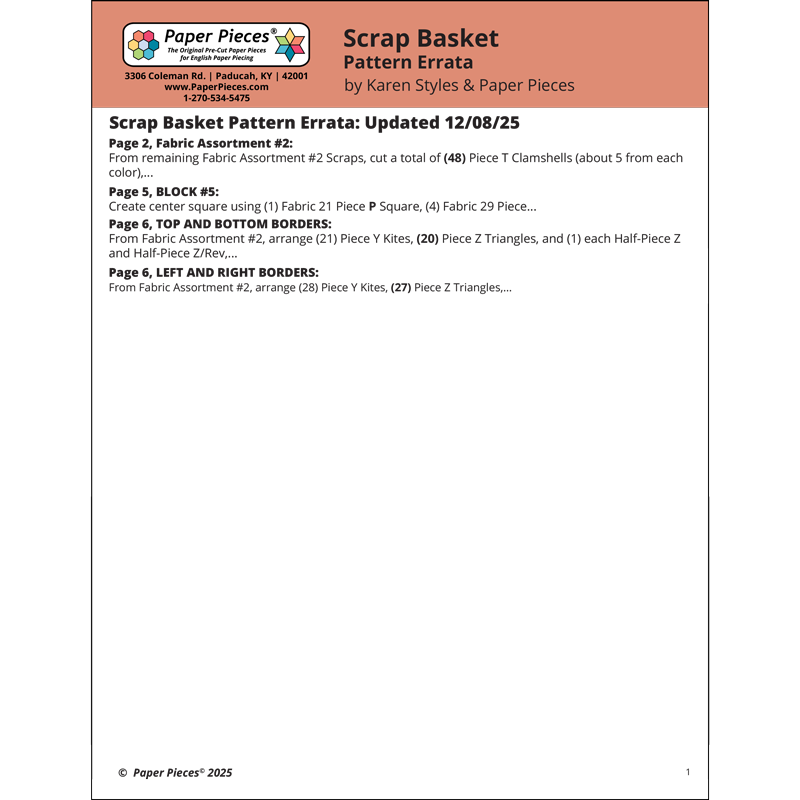 Scrap Basket by Karen Styles Paper Pieces Errata