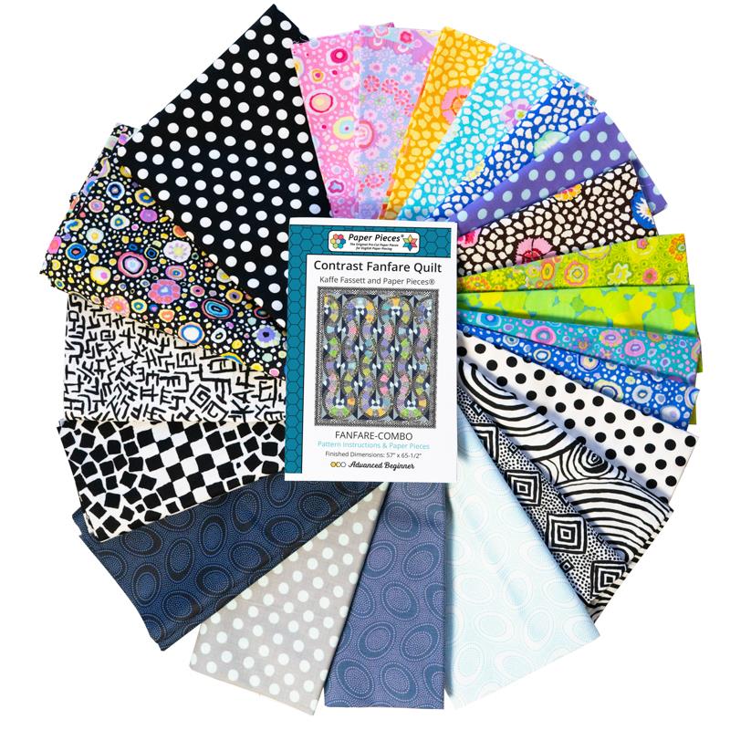 PRE-ORDER: Contrast Fanfare by Kaffe Fassett and Paper Pieces® Bundle | FREE Acrylic Template Set