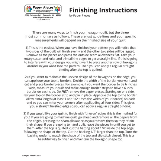 Hexagon Quilt Finish Instructions (FREE PDF Download)