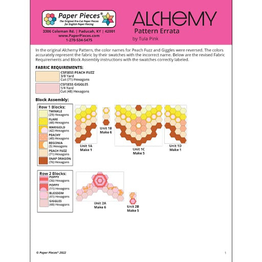 Alchemy by Tula Pink: Pattern Errata
