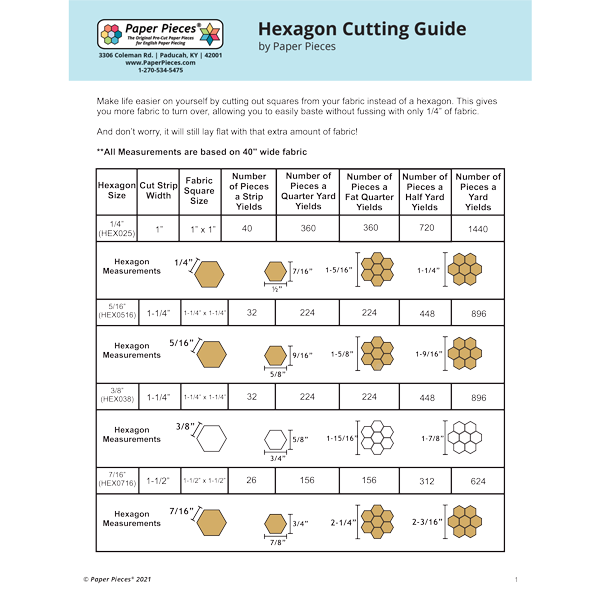 Hexagon Cutting Guide (FREE PDF Download) by Paper Pieces®