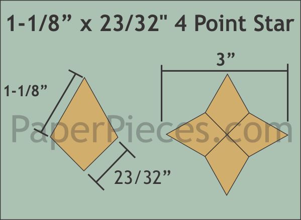 1-1/8" x 23/32" 4 Point Star