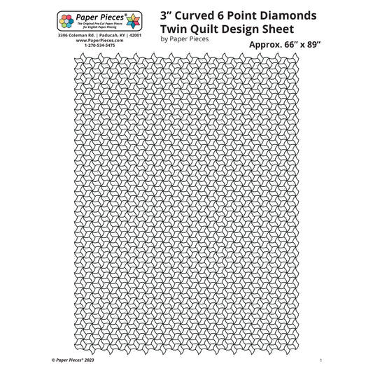 3" Curved 6 Point Diamonds Twin Quilt Design Sheet (Free Download)