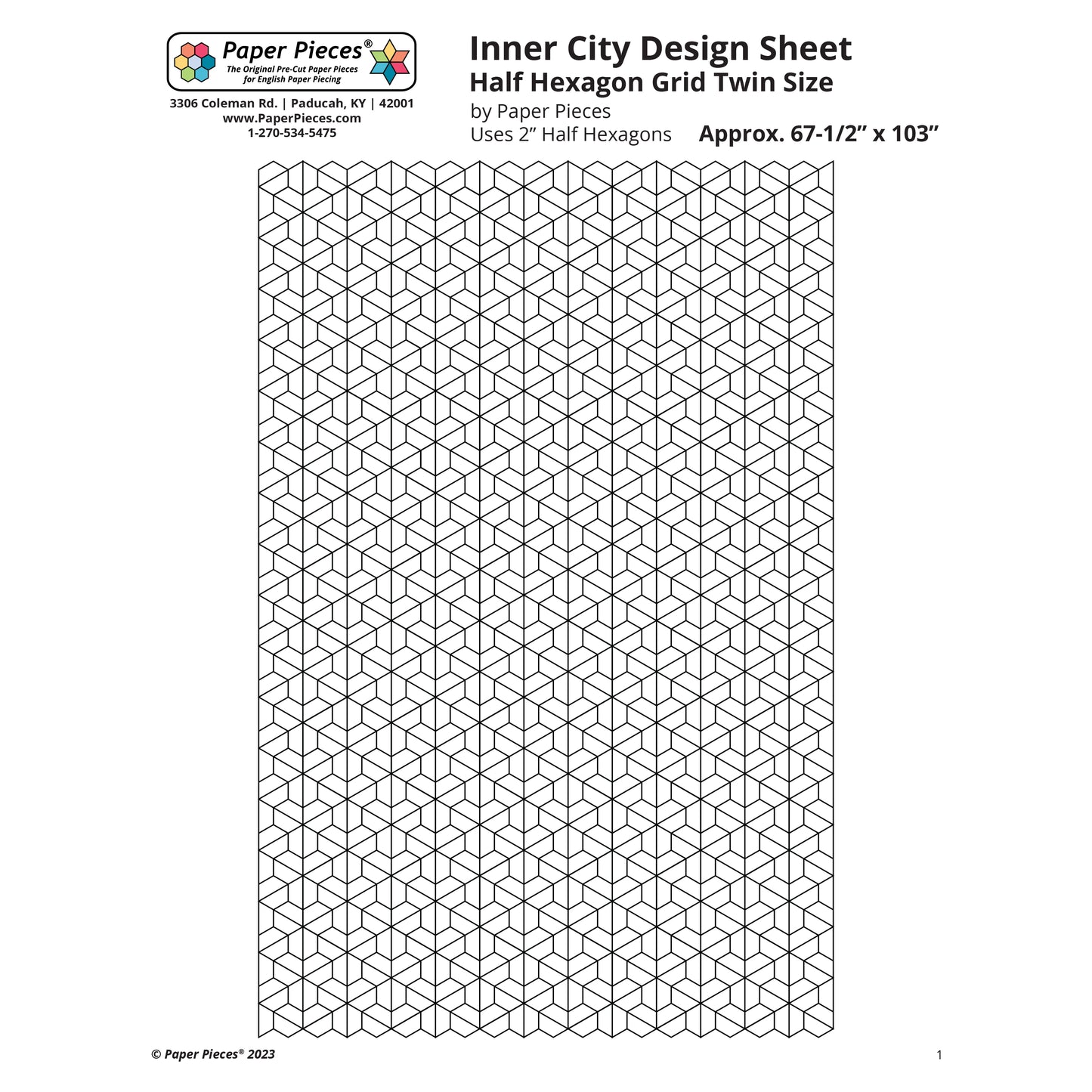 Inner City Design Sheet- Twin Size with 2" Half Hexagons