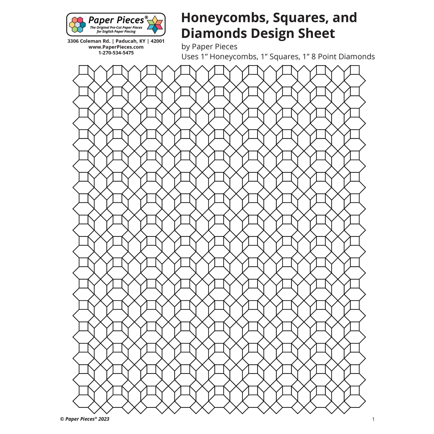 Honeycombs, Squares and Diamonds Design sheet (Free PDF Download)