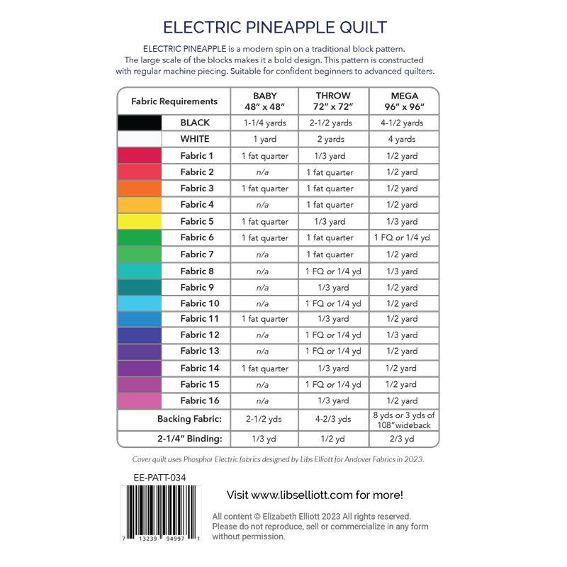 Electric Pineapple Quilt Pattern by Libs Elliott