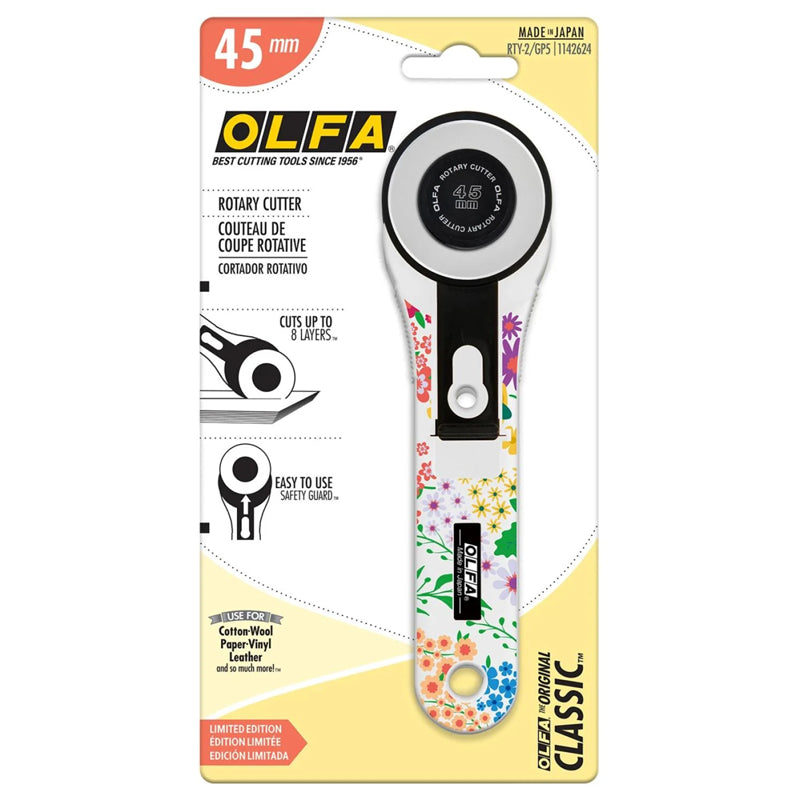 45mm Olfa Rotary Cutter with a Classic Straight Blooming Garden Printed Handle