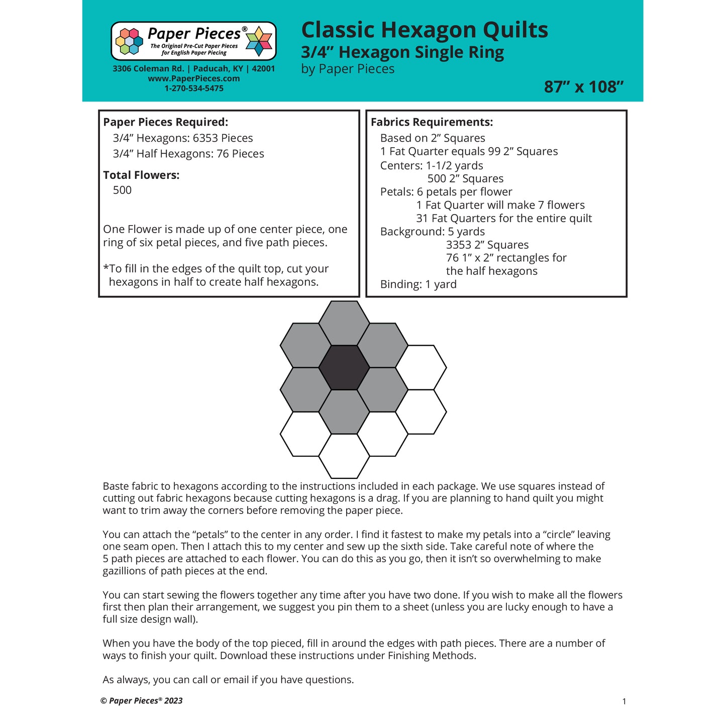 Classic Hexagon Quilts- 3/4" Hexagon Single Ring