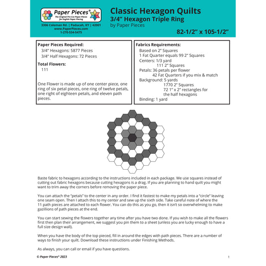 Classic Hexagon Quilts- 3/4" Hexagon Triple Ring