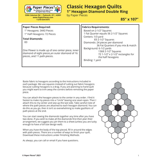 Classic Hexagon Quilts- 1" Hexagon Diamond Double Ring