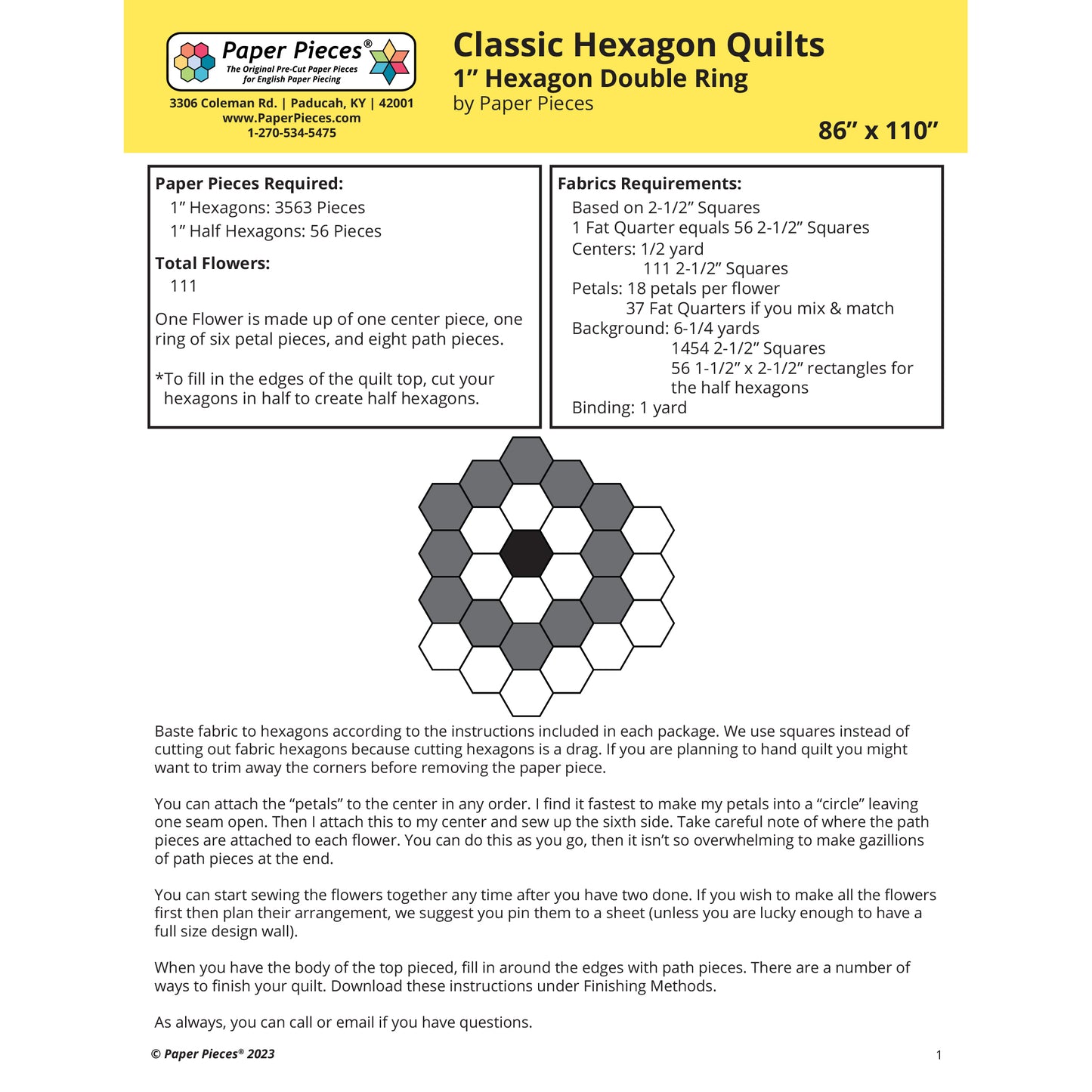 Classic Hexagon Quilts- 1" Hexagon Double RIng