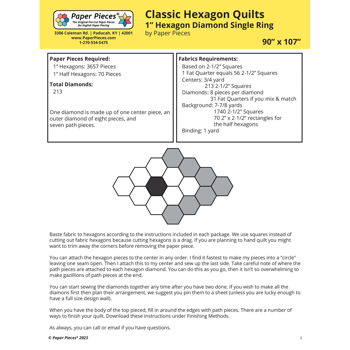 Classic Hexagon Quilts- 1" Hexagon Diamond Single Ring