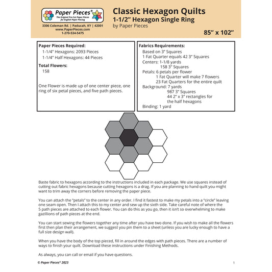 Classic Hexagon Quilts- 1-1/2" Hexagon Single Ring