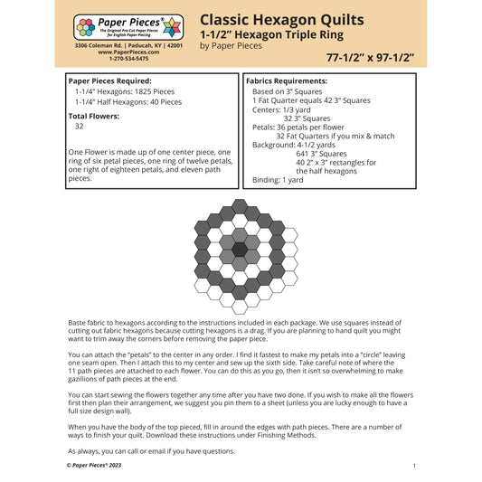 Classic Hexagon Quilts- 1-1/2" Hexagon Triple Ring