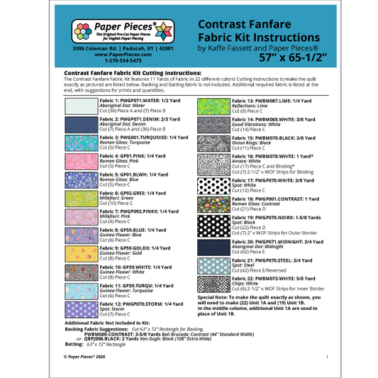 Contrast Fanfare Fabric Kit Cutting Instructions