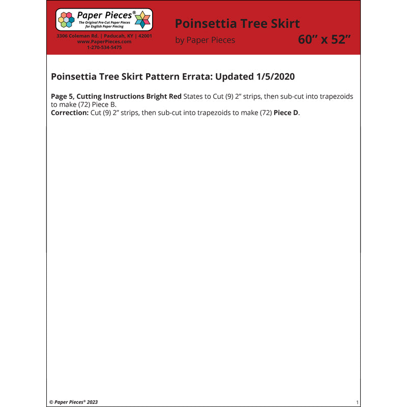 Poinsettia Tree Skirt Errata