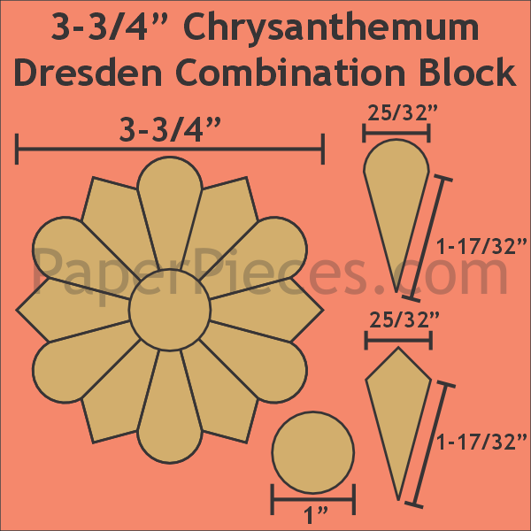 3-3/4" Chrysanthemum Dresden Combination Block