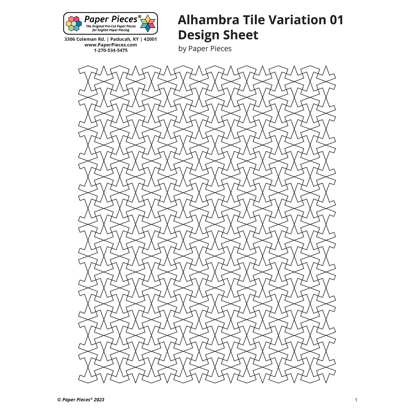 Alhambra Tile Variation 01 Design Sheet (FREE PDF Download)