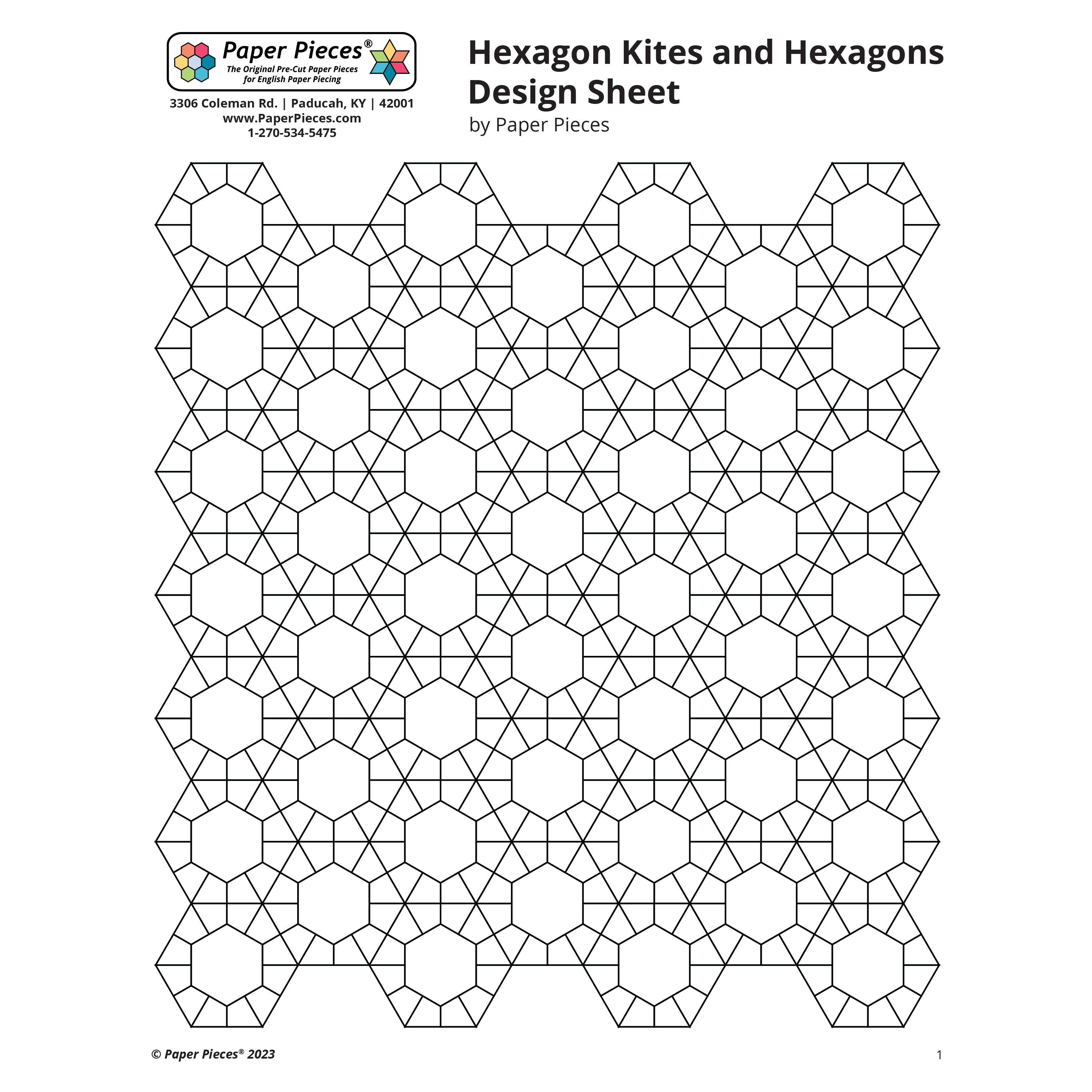 0042 HKITESDESIGN02 hexagon + kites design sheet (free pdf design sheet) – paper pieces