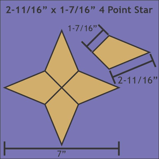 2-11/16" x 1-7/16" 4 Point Star