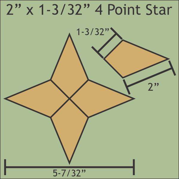 2" x 1-3/32" 4 Point Star