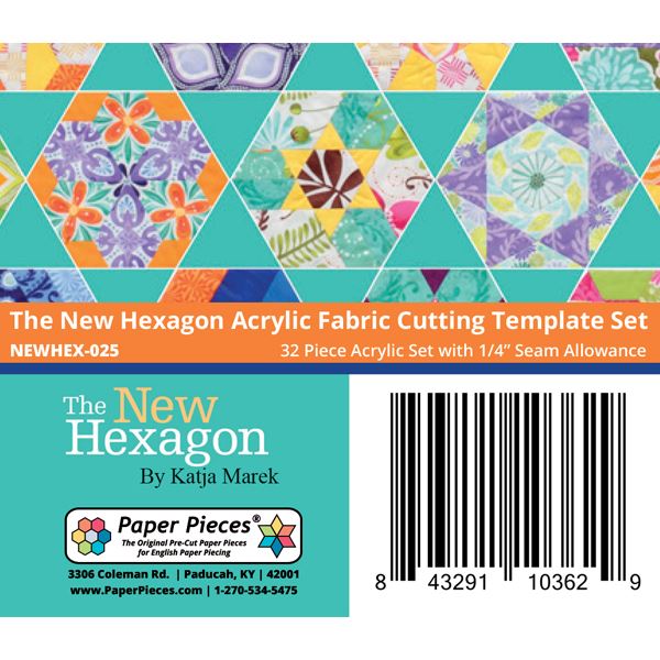  Hexagon Quilting Template Set, 4, 3, 2, 1 with 1/4 Seam  Allowance